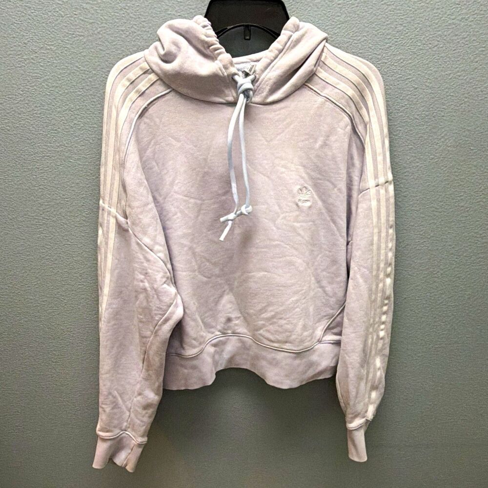 Adidas Originals Women’s L  Cropped Hoodie Lavender 3 Stripe Trefoil Sweatshirt